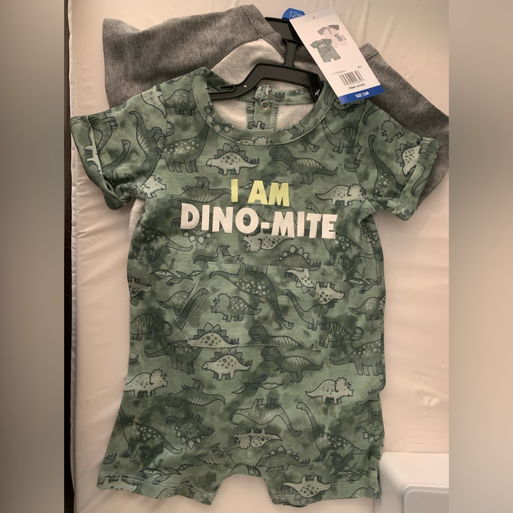 Kids Headquarters 2 Pack Baby Boy Dinosaur Rompers size 12M - NWT